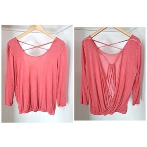 Jessica Simpson | Pink acid wash open cross back cropped sleeve shirt